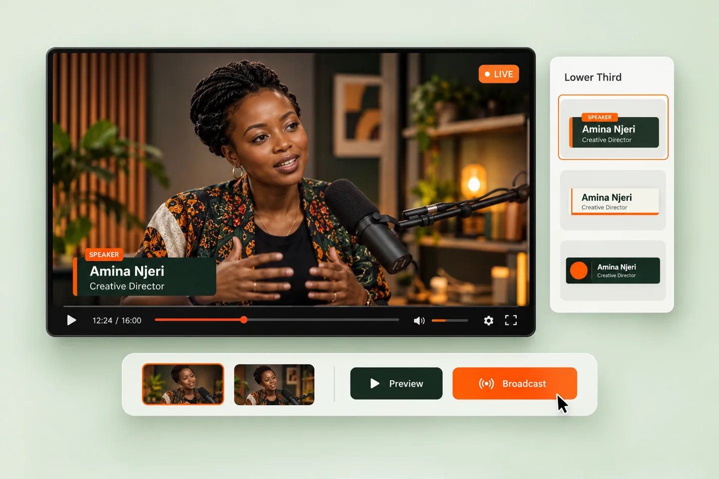 Previewing a speaker overlay and selecting a design